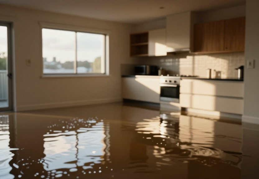 Flooded warehouse in Greystanes before cleanup